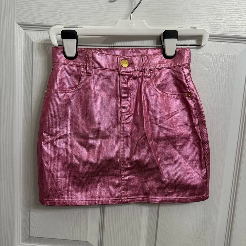 Metallic Pink High Rise Skirt Y2K Wicked x Justice girls size 12 Glinda